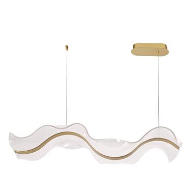 Imagem de Pendente Sinuous Linear Ondulado Metal Dourado Vidro Transp