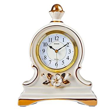 Imagem de Relógio de mesa de cerâmica europeu decoração de casa sala de estar escritório relógios de luxo quarto silencioso vintage relógio de mesa mesa (cor: A, tamanho: tamanho único)