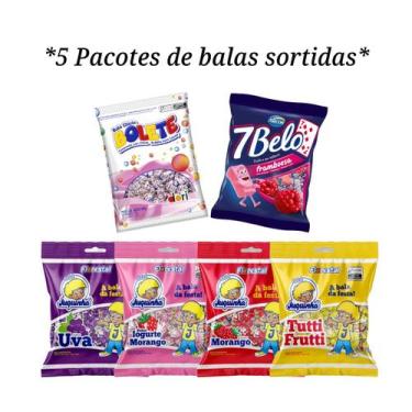 Imagem de Kit 5 Pacotes de Balas Sortidas bolete juquinha 7 belo Festas Saquinho