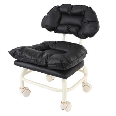Imagem de Baça de Rolagem Preta Com Rodas, Encosto Ergonômico, Couro PU à Prova de água, para o Workshop de Salão de Ginástica do Escritório Em Casa