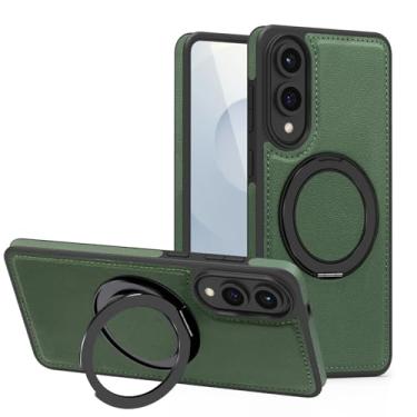 Imagem de Newhalper Capa magnética de couro adequada para Samsung Galaxy S25 Edge [compatível com MagSafe] [Suporte e suporte de anel rotativo de 360 graus] Capa de telefone para Samsung S25 Edge (verde)