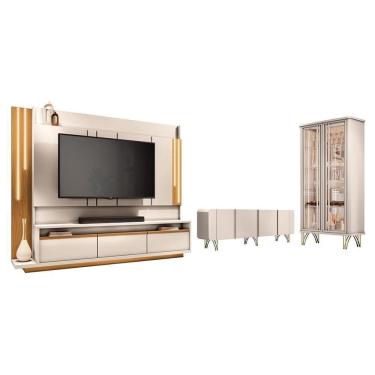 Imagem de Sala De Estar Estante Home Montane, Cristaleira évora E Buffet Saluti Off White - Hb Móveis Off White