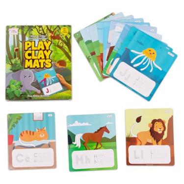 Imagem de Tapetes PlayClay do alfabeto animal para crianças da Trunkworks | 13 tapetes de brincar para argila ou PlayDoh, massa ou marcadores apagáveis a seco para maiores de 3 anos | Desenvolve habilidades