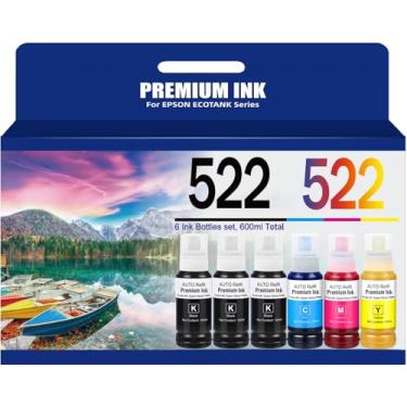 Imagem de Garrafas de refil de tinta EPSON 522 compatíveis com 600 ml para Epson EcoTank ET-2800, Epson EcoTank ET-2720, ET-2803, ET-2840, ET-2400, ET-4800, ET-4810, ET-4700(3*BK,C, M, Y)