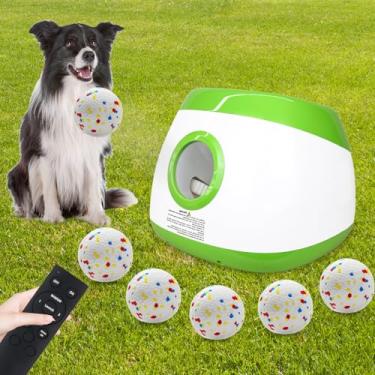 Imagem de MEKAPLE Lançador automático de bolas para cães, lançador de bolas interativo atualizado com 3 distâncias de 29 a 79 pés, lançador de bola de controle remoto para cães médios e grandes, 5 bolas Etpu