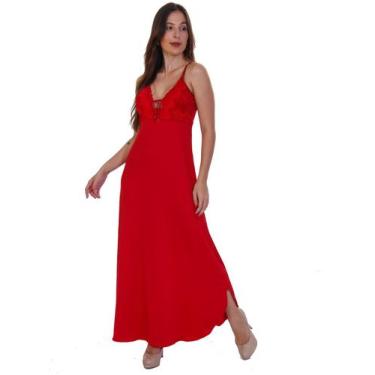 Imagem de Camisola Longa com Renda Noite Nupcias Decote em V Camisola Comprida L