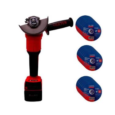 Imagem de Kit Esmerilhadeira à Bateria Hulter 20V HT5EB1002F Bivolt + 15 Discos 