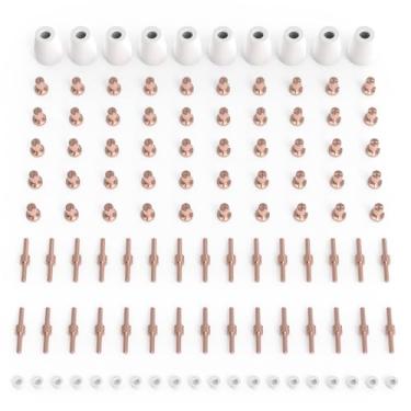 Imagem de TOOLIOM 110 peças de consumíveis de tocha de cortador de plasma PT31 kit de bicos de eletrodo serve para CUT40 CUT50 com tocha de corte de plasma PT31 LG40