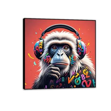 Imagem de Macaco gorila animal pintura inspiradora imagens pôsteres impressões arte música legal DJ chimpanzé imagens banksy arte de parede para sala de estar escritório decoração de parede 30 x 30 cm (12 x 12