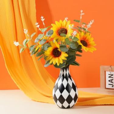 Imagem de Vaso decorativo preto e branco para decoração de casa, vaso de flores xadrez para sala de estar, simples, moderno, decoração, ornamento, escritório, escritório, arranjos de flores