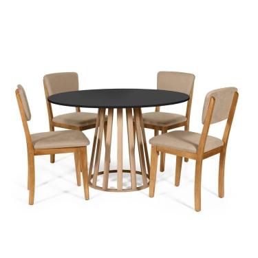 Imagem de Mesa De Jantar Redonda Gabi Pret/jade Com 4 Cadeiras Estofadas Ella Bege