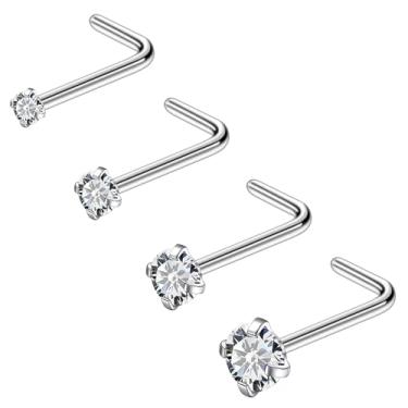 Imagem de Ruifan ASTM F136 Anéis de nariz de titânio 18 G 20 G 22 G transparente redondo zircônia cúbica parafuso parafuso em forma de L osso hipoalergênico piercing corporal joia para mulheres 1,5 mm, 2 mm