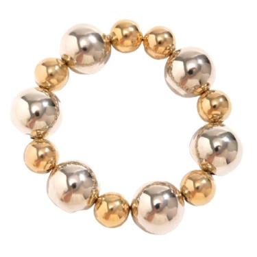 Imagem de PINK TOWN Pulseiras grossas de contas de ouro, pulseira elástica com contas redondas grandes vintage punk metal stretch pulseiras ajustáveis joias modernas para mulheres, Large, Plástico, Sem Pedra