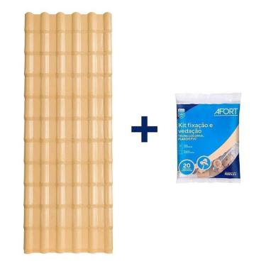 Imagem de Kit com 5 Telhas Plan Pvc 2,42x0,88 6 Ondas com 4 Kit Fixação e Vedação afort Bege