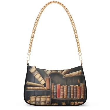 Imagem de Yellow Ducks on Blue Phone Wallet Purse Hobo Designer Bag Women Handbags Shoulder Strap Moon Ladies Shoulder Bag, Prateleira de livros antiga