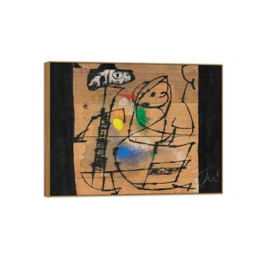 Imagem de Joan Miró Famosas Impressões em Tela-Imagem arte parede lona-Moldura Madeira Pintura decoração quarto Sala de estar(mulheres) 60x80cm