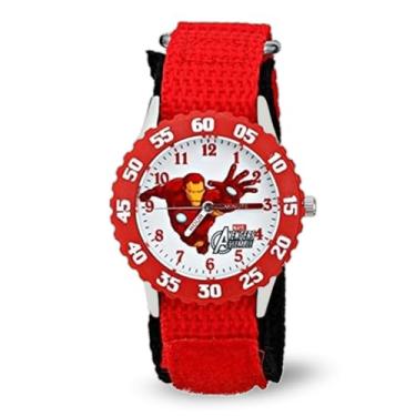Imagem de Marvel Relógio infantil bisel de aço inoxidável Time Teacher analógico com pulseira de nylon, Vermelho