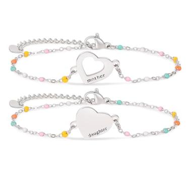Imagem de DS Conjunto de pulseiras mãe e filha, joias de coração de aço inoxidável banhado a ouro 18K para mulheres e meninas, presentes de dia das mães para mãe/filha, pulseiras ajustáveis combinando para