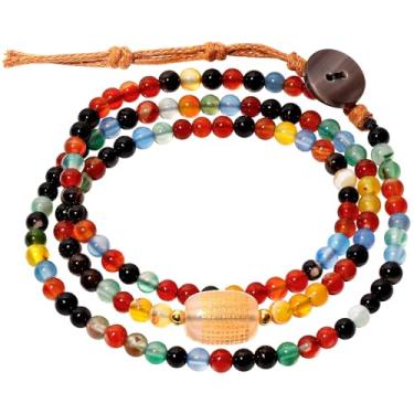 Imagem de Lightock Pulseiras de ágata Feng Shui para mulheres, meditação de equilíbrio, boêmio, colorido, cristais e pedras, colar com contas de surfista, joias de praia
