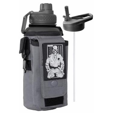 Imagem de Garrafa Iron Infidel Battle Bottle 1 L, térmica, com tampa de canudo e tampa chug, cantil em aço inoxidável, inclui suporte resistente e removível para chaves, carteira e telefone (Earned, Not Given)