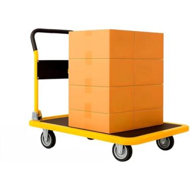 Imagem de Carrinho De Carga Transporte Plataforma Multiuso Aba Dobrável Capacidade 150kg Aço Tcm-150 The Black Tools Cor Amarela