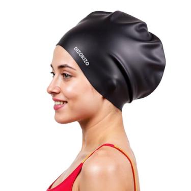 Imagem de Dizokizo Touca de natação de silicone extra grande para cabelos longos, touca de natação impermeável de alta elasticidade para mulheres e homens adultos com dreadlocks, tranças, extensões, tranças e