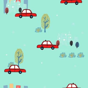 Imagem de Papel De Parede Infantil De Carros, Vermelho Com Azul Claro