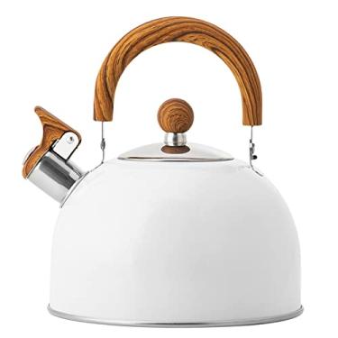 Imagem de Alça dobrável de aço inoxidável suprimentos de cozinha 2,5L chaleira branca apito fogão
