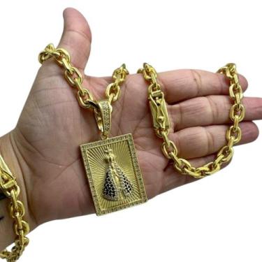 Imagem de Kit Cadeado 8mm + Pingente Nossa Senhora Banhado a Ouro - ToJoia18k