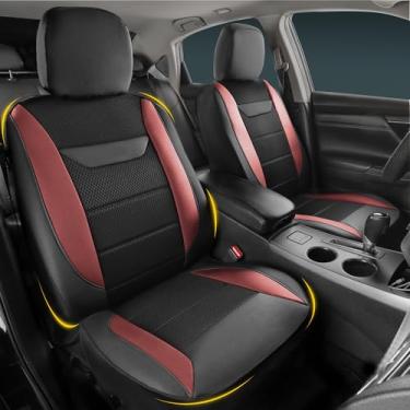 Imagem de kingphenix Capas de assento de carro: Pacote com 2 protetores de assento dianteiros de carros com espuma de alta resiliência, malha respirável 4D e couro, fácil instalação, compatível com airbag