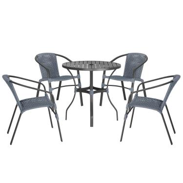 Imagem de Jogo 4 Cadeiras Corda Nautica Floripa e Mesa Tampo Ripado Aluminio Roma 1,00 m Varanda Jardim Area Piscina Trama