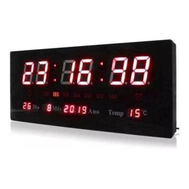 Imagem de Relógio Parede Mesa Painel Led Digital Bivolt Vermelho 36cm - Comercia