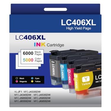 Imagem de Pacote com 4 cartuchos de tinta LC406XL compatíveis com impressora Brother MFC-J4335DW MFC-J5855DW MFC-J6555DW MFC-J4535DW MFC-J6955DW MFC-J4345DW MFC-J5955DW MFC-J5955DW, preto ciano magenta amarelo