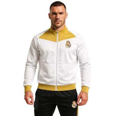 Imagem de Agasalho Real Madrid Helanca Conjunto Masculino Jaqueta Calça Branco B