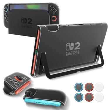 Imagem de Teyomi Capa transparente compatível com Nintendo Switch 2, capa protetora transparente compatível com Nintendo Switch 2, 2 capas planas de TPU para Joycon e 6 alças de polegar, à prova de choque