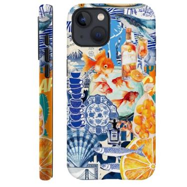 Imagem de Kiritfox Capa compatível com iPhone 15 Plus, tubarão peixe concha fruta colagem capa rígida híbrida de 2 camadas, macia à prova de choque para meninas mulheres meninos homens, capa para iPhone 15 Plus