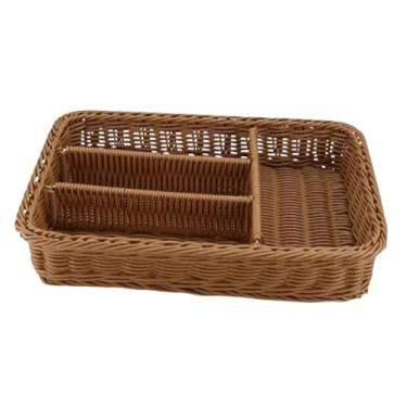 Imagem de WeiLaiKeQi Cesta de utensílios em tecido, organizador dividido, bandeja para servir em armário de quarto, Dark Brown L, Tamanho real