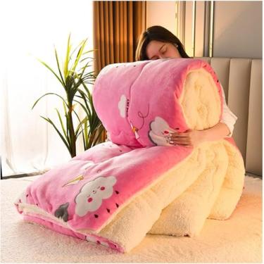 Imagem de Cobertor De Colcha De Inverno De Tecido De Veludo De Cordeiro Super Quente, Colcha De Dupla Face Com Núcleo Engrossado E Respirável Respirável Para Clima Frio, B, 180x220cm（3kg）