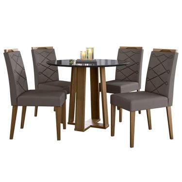 Imagem de Mesa de jantar 100x100cm Isabela com Vidro Imbuia Preto e 4 Cadeiras Caroline Imbuia Veludo Cinza - New Ceval