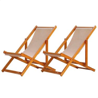 Imagem de Kit 2 Espreguiçadeiras Preguiçosa Dobrável sem Braço Mel em Madeira Maciça