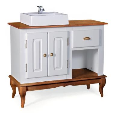 Imagem de Gabinete para Banheiro 2 Portas com Cuba Dália 3058 - Off White/Imbuia Glazer