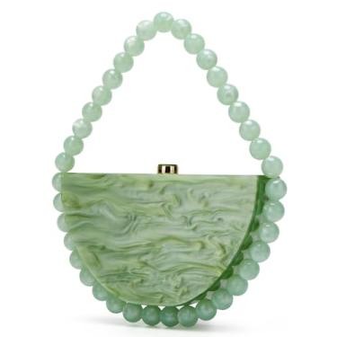 Imagem de Upbull Bolsa de mão feminina de acrílico com contas fofas bolsa de mão para noite chique moderna bolsa clutch para festa de formatura casamento 2025, Verde claro, One Size