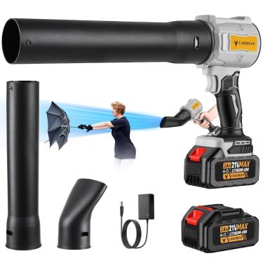 Imagem de Soprador de folhas elétrico sem fio – soprador de folhas portátil de 30.0000 RPM – 21 V x 2 peças baterias e carregador incluídos, mini ventilador de jato seco, soprador de folhas para cuidados com o