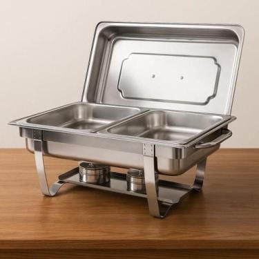 Imagem de Rechaud RM Retangular em Aço Inox Banho com 2 Cubas e Fogareiro 11 L B