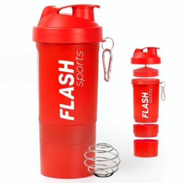 Imagem de Coqueteleira Shaker Academia 3 Compartimentos para Suplementos com Misturador Integrado, 500ml, Vermelho