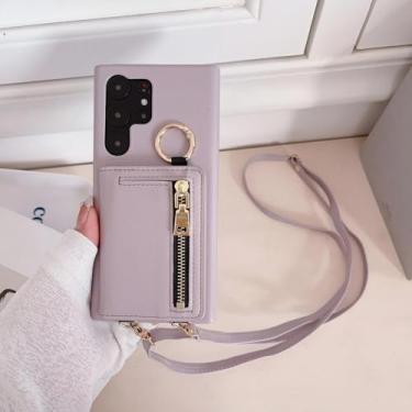Imagem de HJZSZX Para Galaxy A54 Crossbody Carteira de couro com porta-cartão Capa de telefone à prova de choque (para Galaxy A54/roxo)
