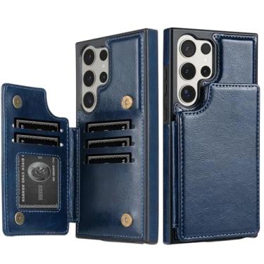 Imagem de HJZSZX Capa de couro magnética protetora com bloqueio de carteira para Galaxy S23 Ultra (para Galaxy S23 Ultra/azul)