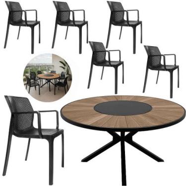 Imagem de Mesa Zurick 1,50m Tampo Madeira Centro Giratório 6 Cadeiras Sardenha C