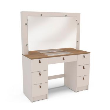 Imagem de Penteadeira com Espelho França 7 Gavetas Off White e Freijó