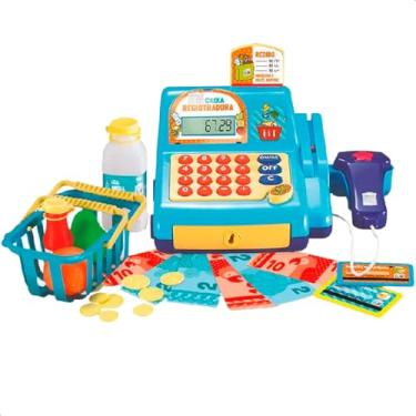 Imagem de Caixa Registradora Infantil Azul c/ Luz, Sons e Cartões + Acessórios Multi